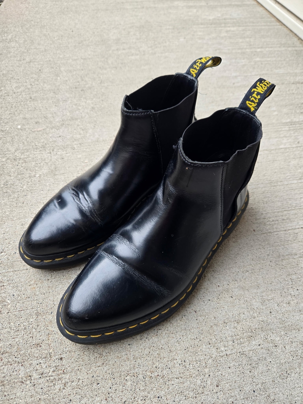 Dr. Martens Chelsea Boots with Pointed Toe Yellow Stitching Size 8 EU 39